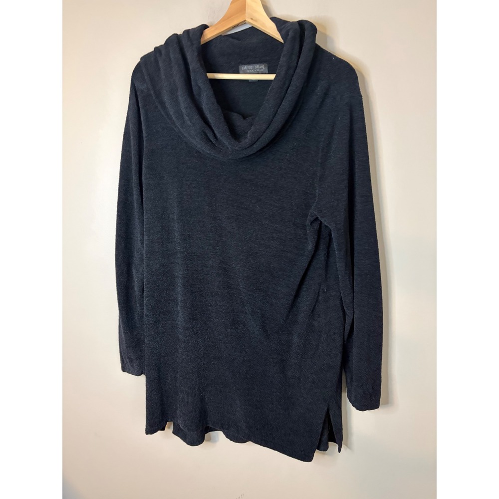 Barefoot Dreams Pullover Women L Black Excellent CozyChic Ultra Lite Cowl Neck